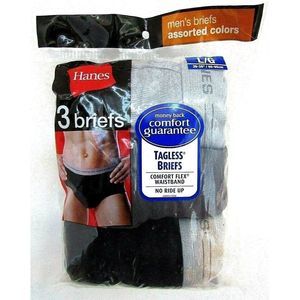 Men's HANES Tagless Black Gray Cotton Briefs Comfort Flex 3-Pack - NEW - NWT